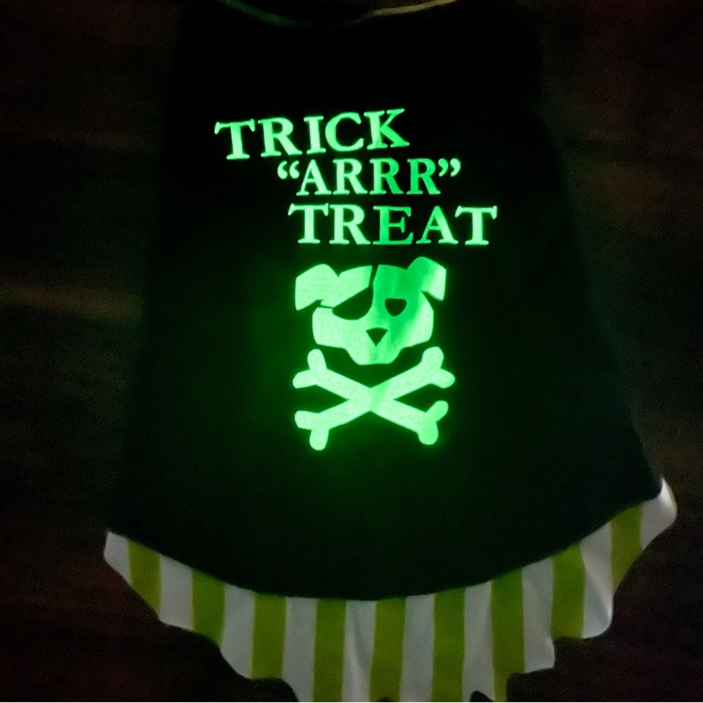 Pirate Dog Costume Trick Arrr Treat Pet Halloween T-Shirt Glows Size Medium